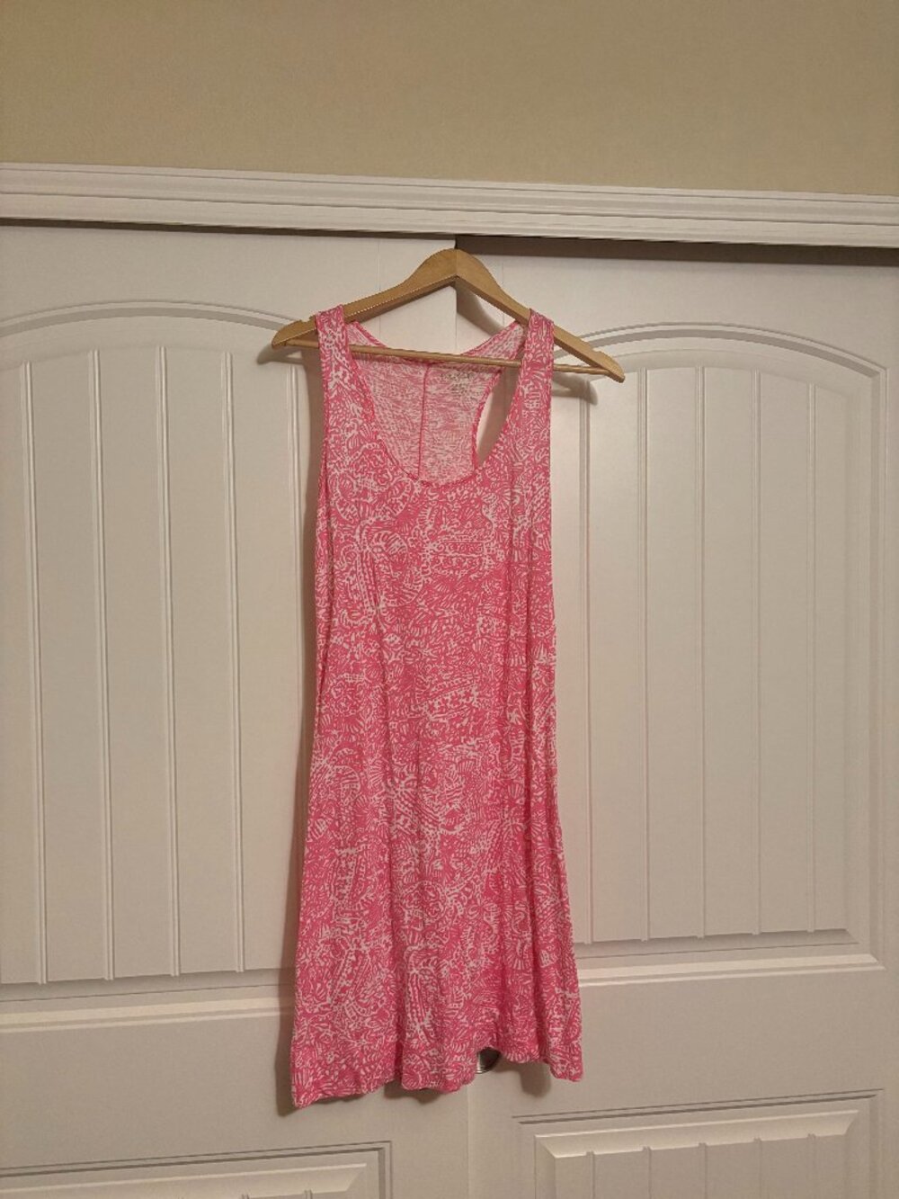 Lilly Pulitzer Get Crackin' Racerback Dress Medium Pink White 100% Cotton Casual